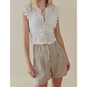 Free People Chelsea‎ Pleated Linen Shorts Women 2 Low Rise Boho Preppy Old Money